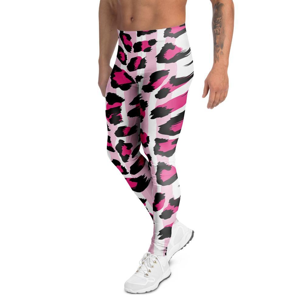 Pink Striped Leopard Men's Leggings-grizzshop