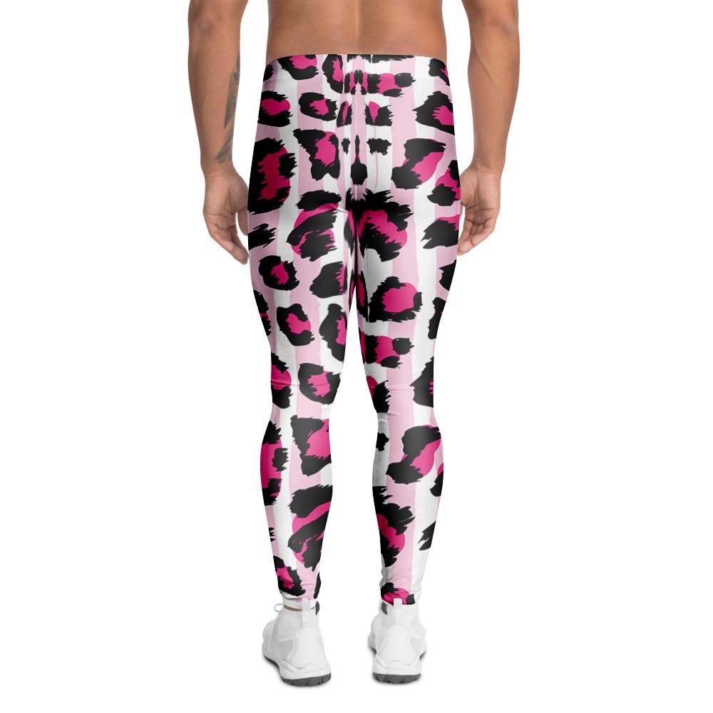 Pink Striped Leopard Men's Leggings-grizzshop