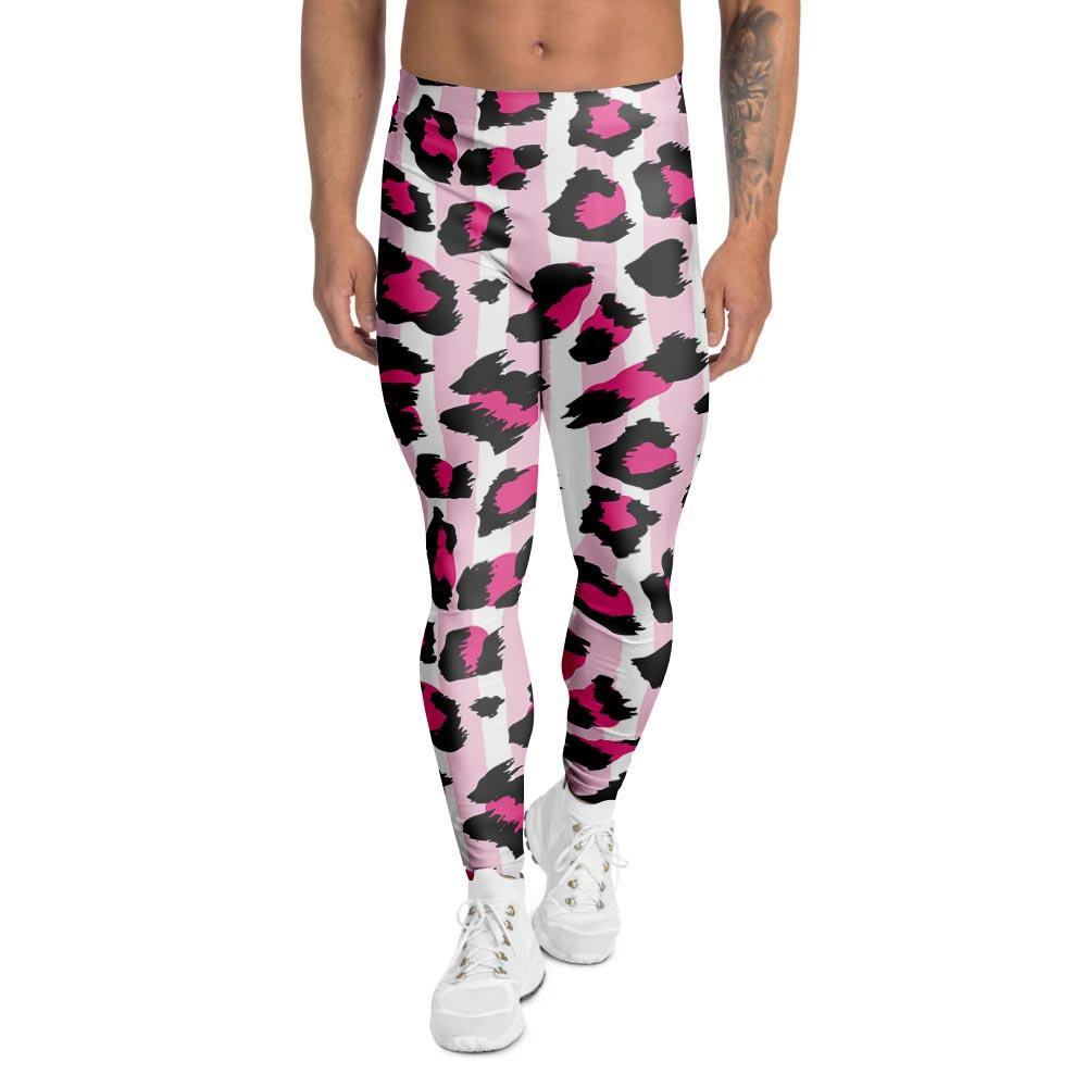 Pink Striped Leopard Men's Leggings-grizzshop