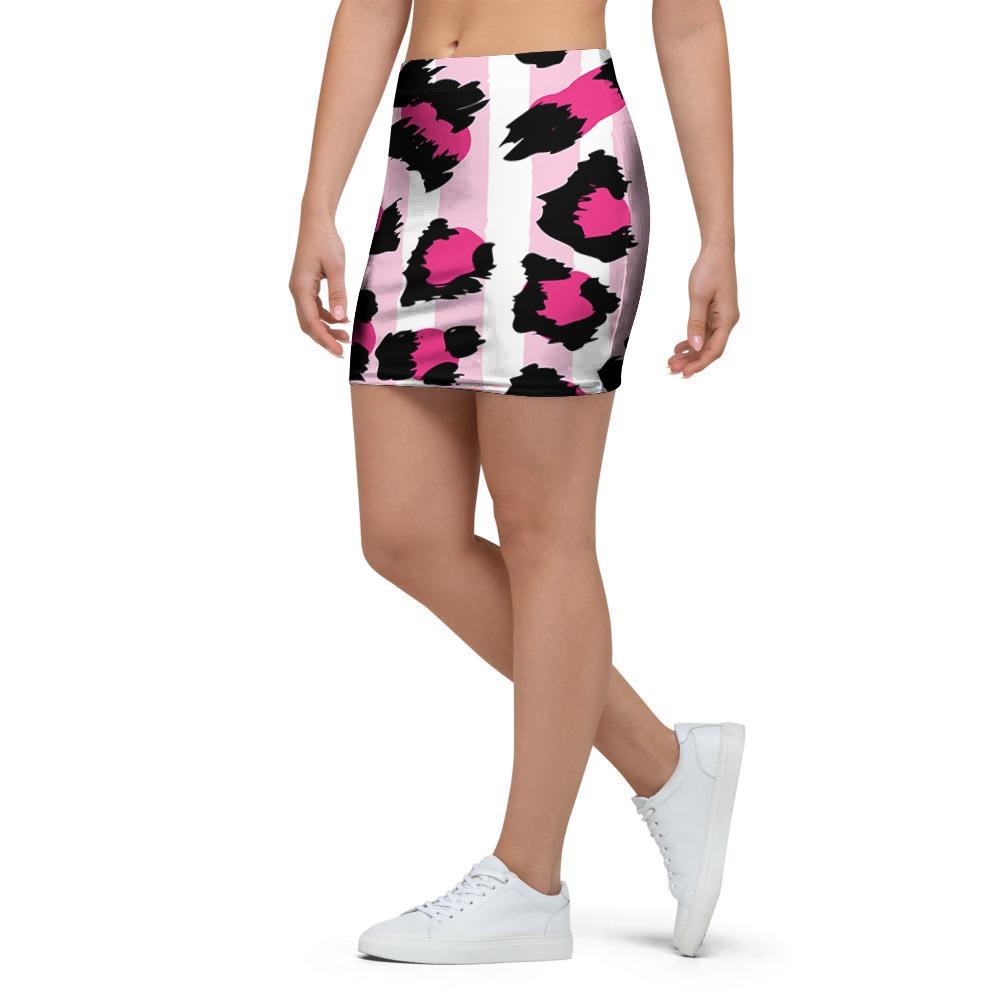 Pink Striped Leopard Mini Skirt-grizzshop