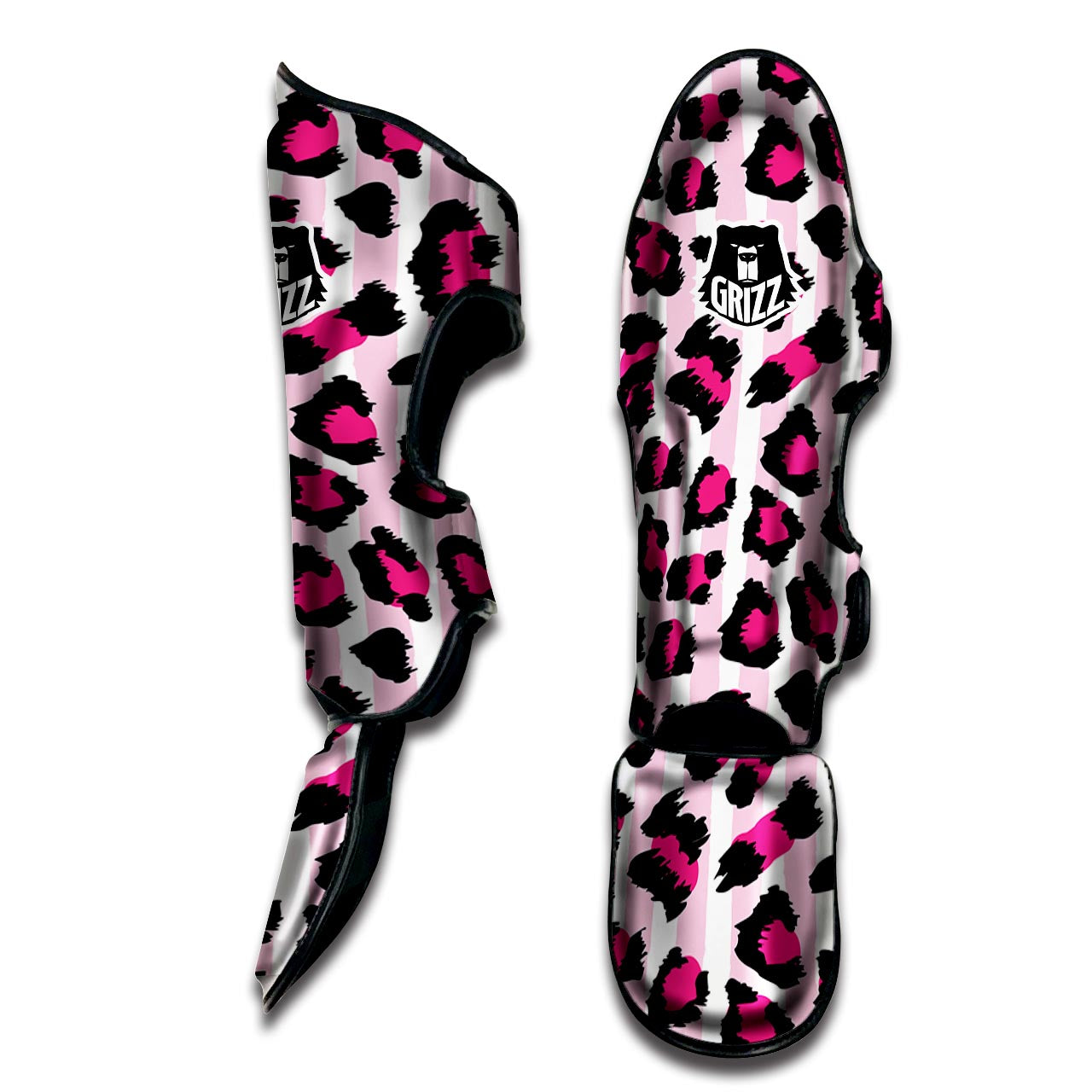 Pink Striped Leopard Muay Thai Shin Guard-grizzshop