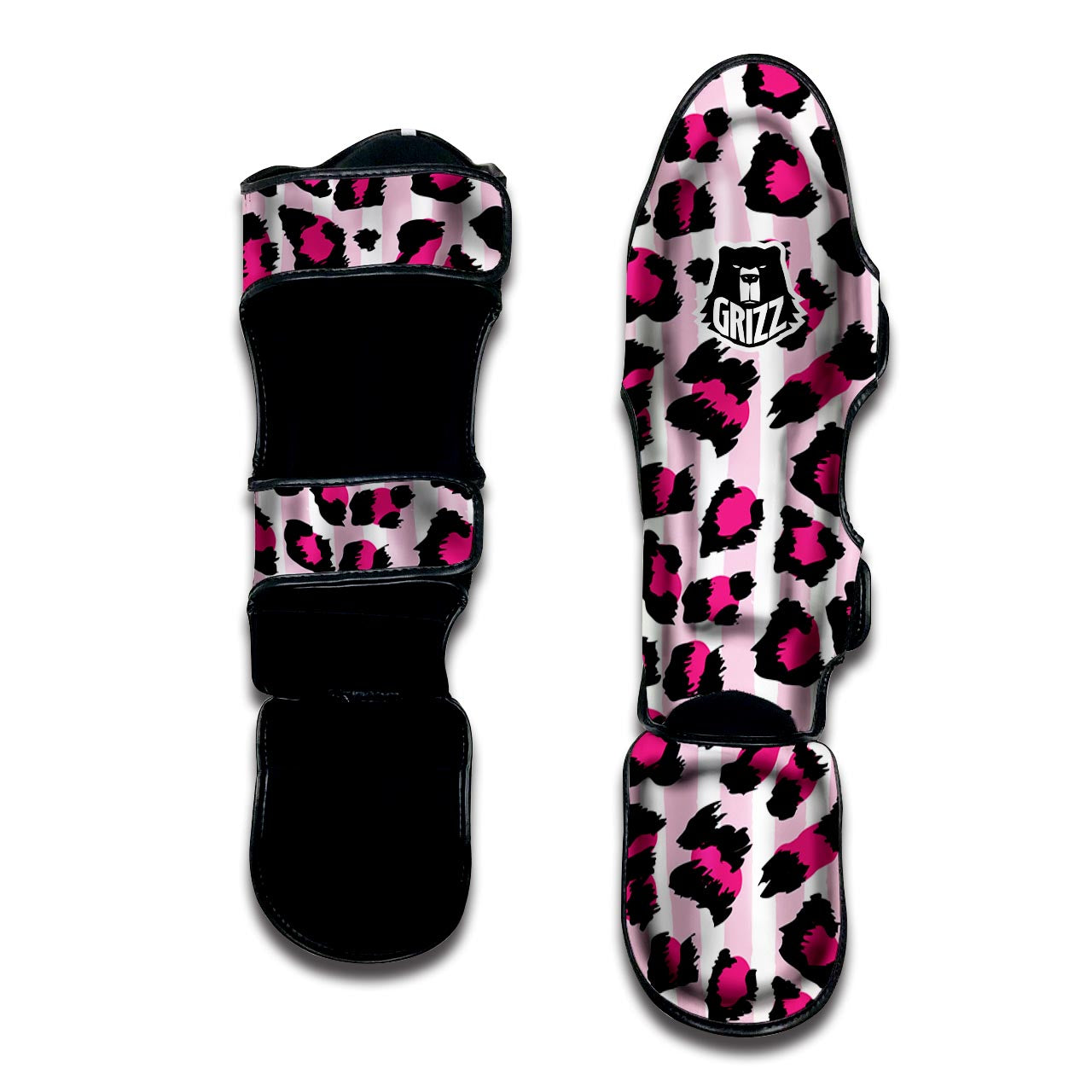 Pink Striped Leopard Muay Thai Shin Guard-grizzshop