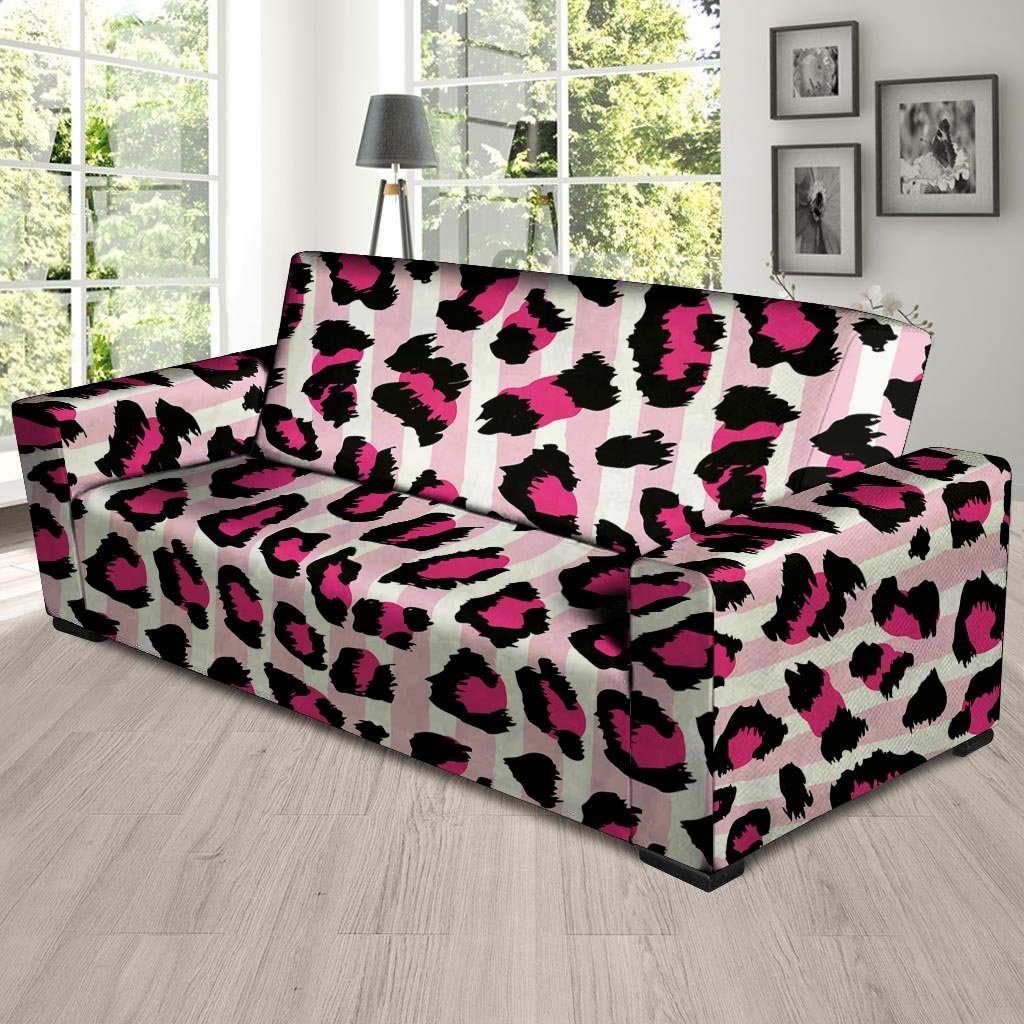 Pink Striped Leopard Sofa Cover-grizzshop