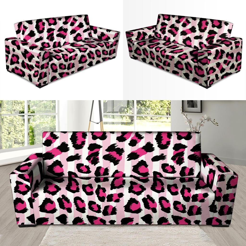 Pink Striped Leopard Sofa Cover-grizzshop