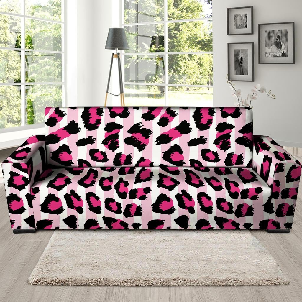 Pink Striped Leopard Sofa Cover-grizzshop