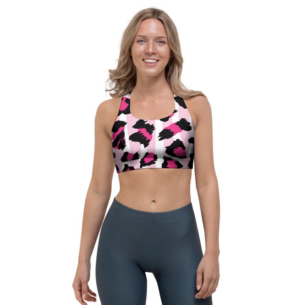 Pink Striped Leopard Sports Bra-grizzshop