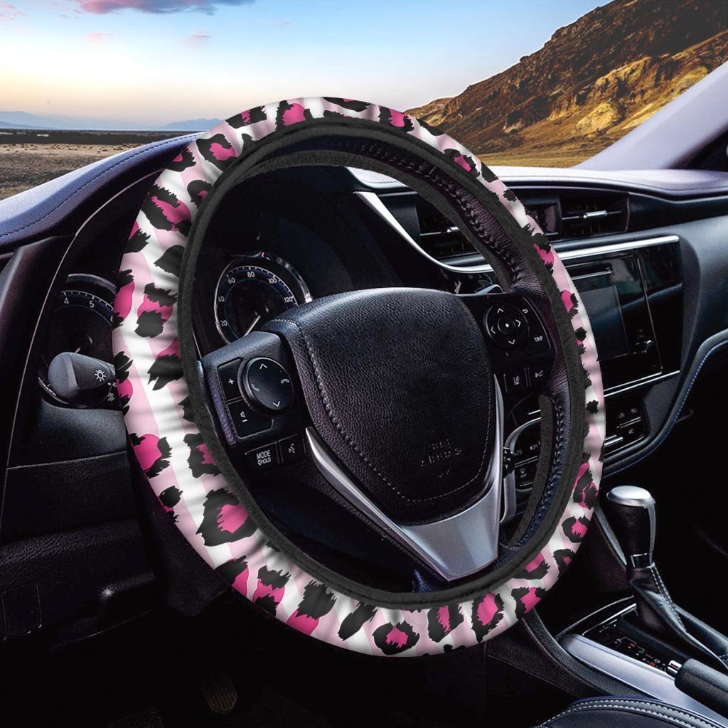 Pink Striped Leopard Steering Wheel Cover-grizzshop