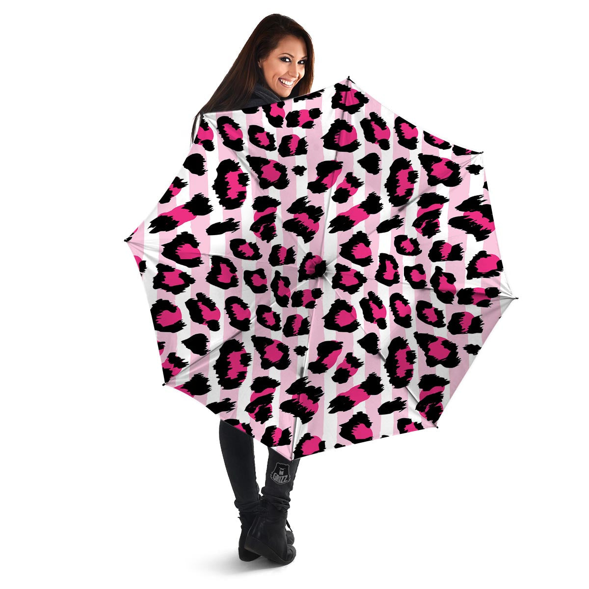 Pink Striped Leopard Umbrella-grizzshop