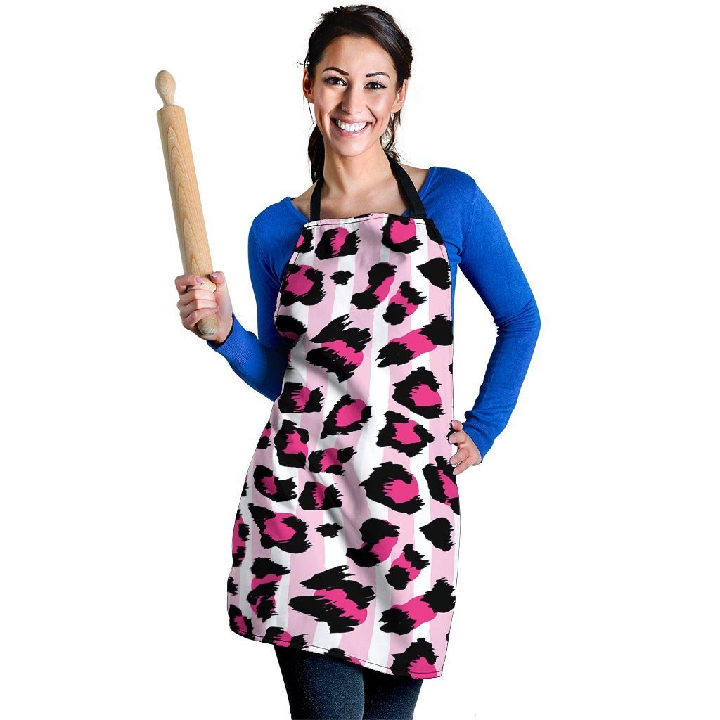 Pink Striped Leopard Women's Apron-grizzshop