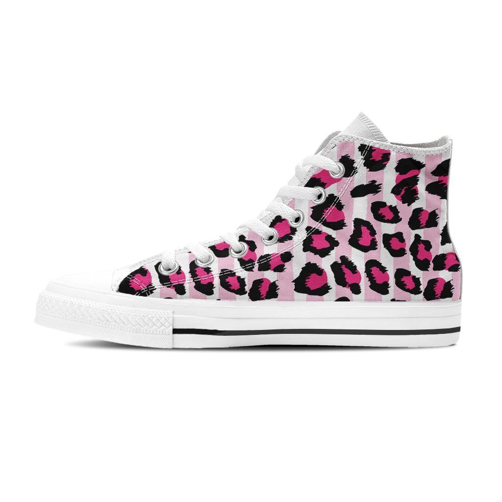 Pink Striped Leopard Women's High Top Shoes-grizzshop