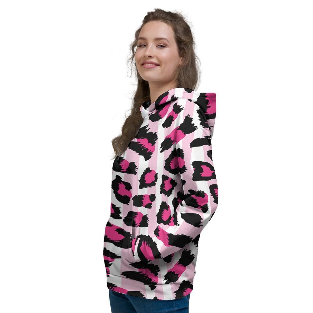 Pink Striped Leopard Women's Hoodie-grizzshop