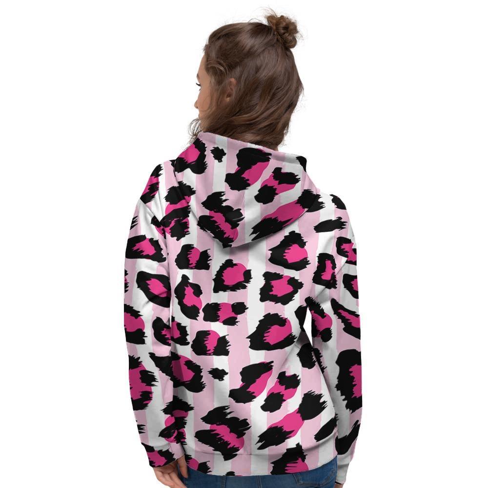 Pink Striped Leopard Women's Hoodie-grizzshop