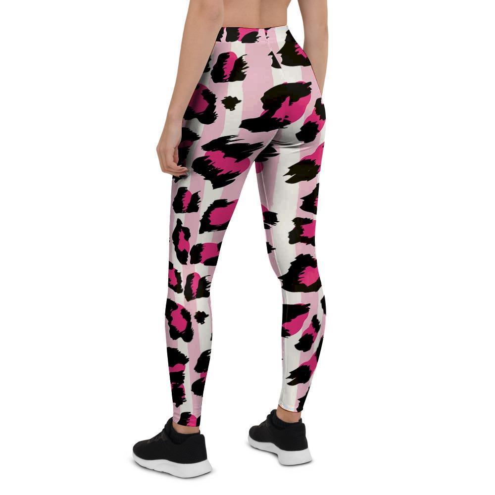 Pink Striped Leopard Women's Leggings-grizzshop