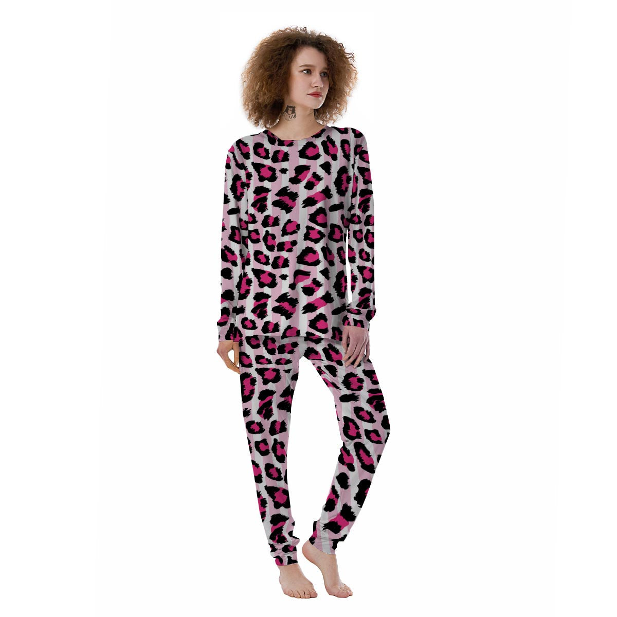 Pink Striped Leopard Women's Pajamas-grizzshop