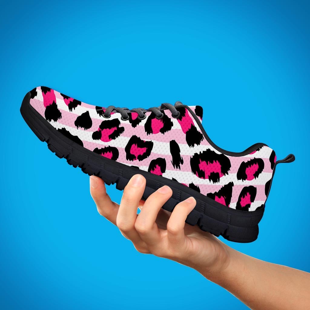 Pink Striped Leopard Women's Sneakers-grizzshop