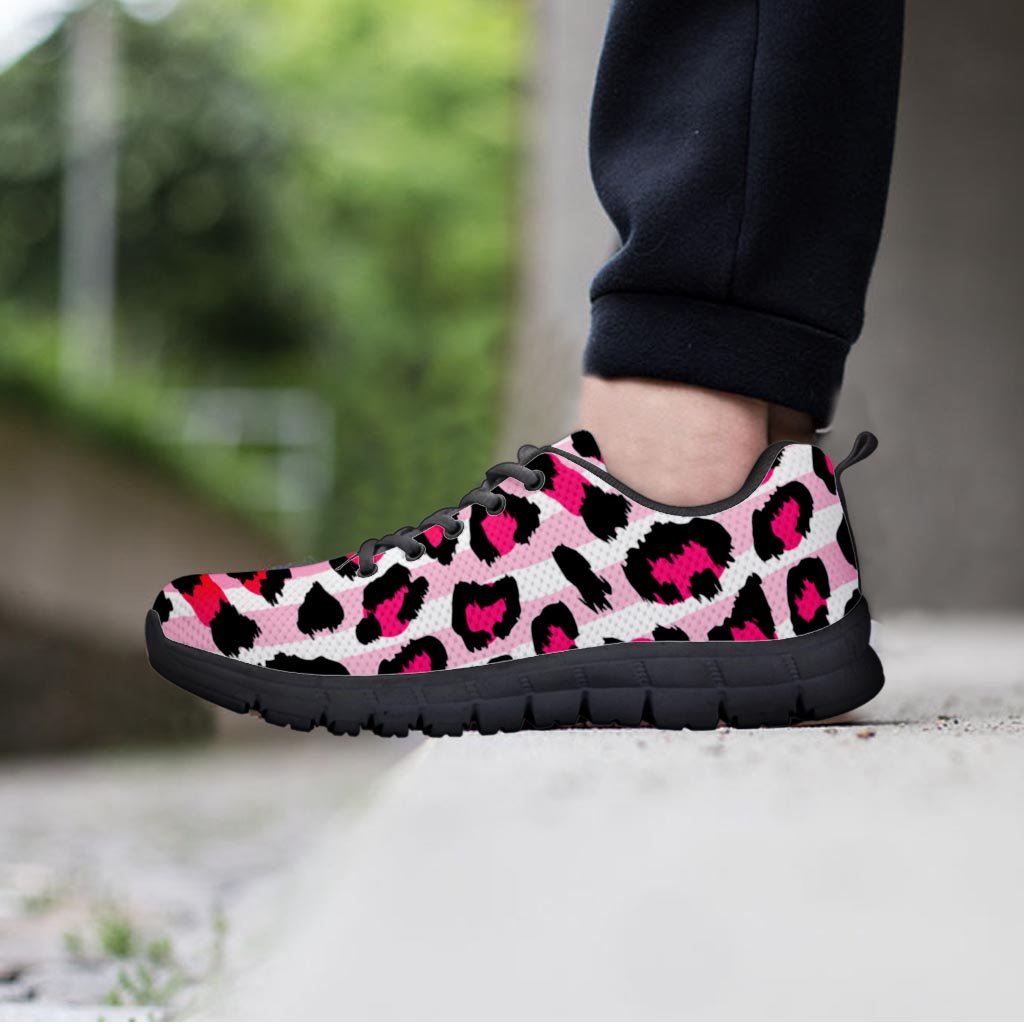 Pink Striped Leopard Women's Sneakers-grizzshop