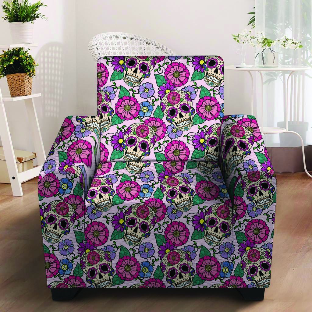 Pink Sugar Skull Floral Armchair Cover-grizzshop