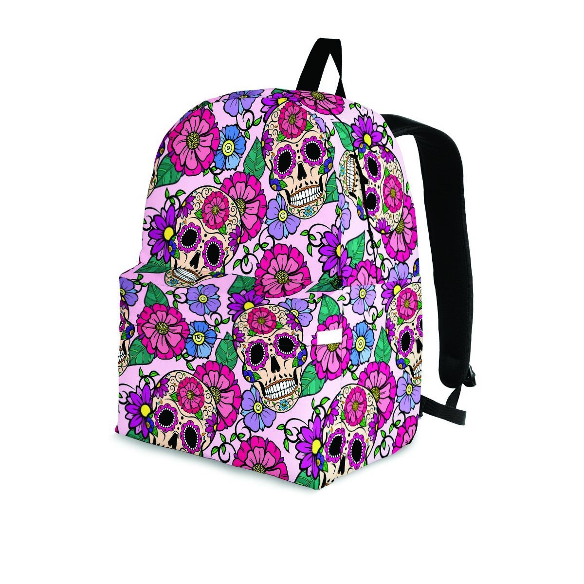 Pink Sugar Skull Floral Backpack-grizzshop