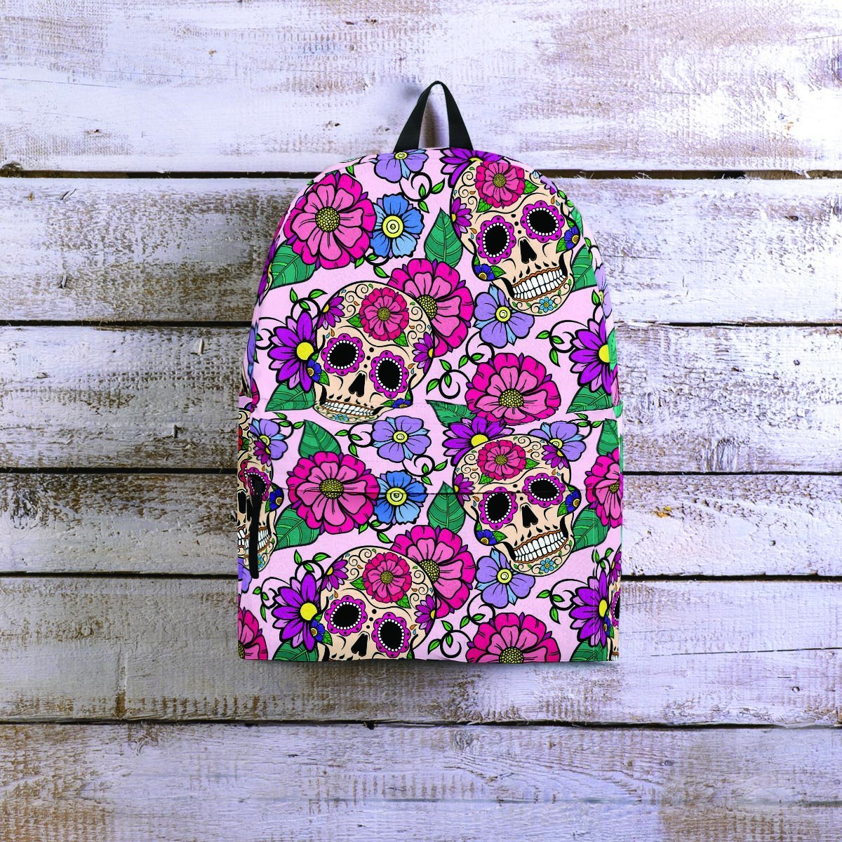 Pink Sugar Skull Floral Backpack-grizzshop