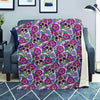 Pink Sugar Skull Floral Blanket-grizzshop