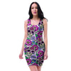 Pink Sugar Skull Floral Bodycon Dress-grizzshop