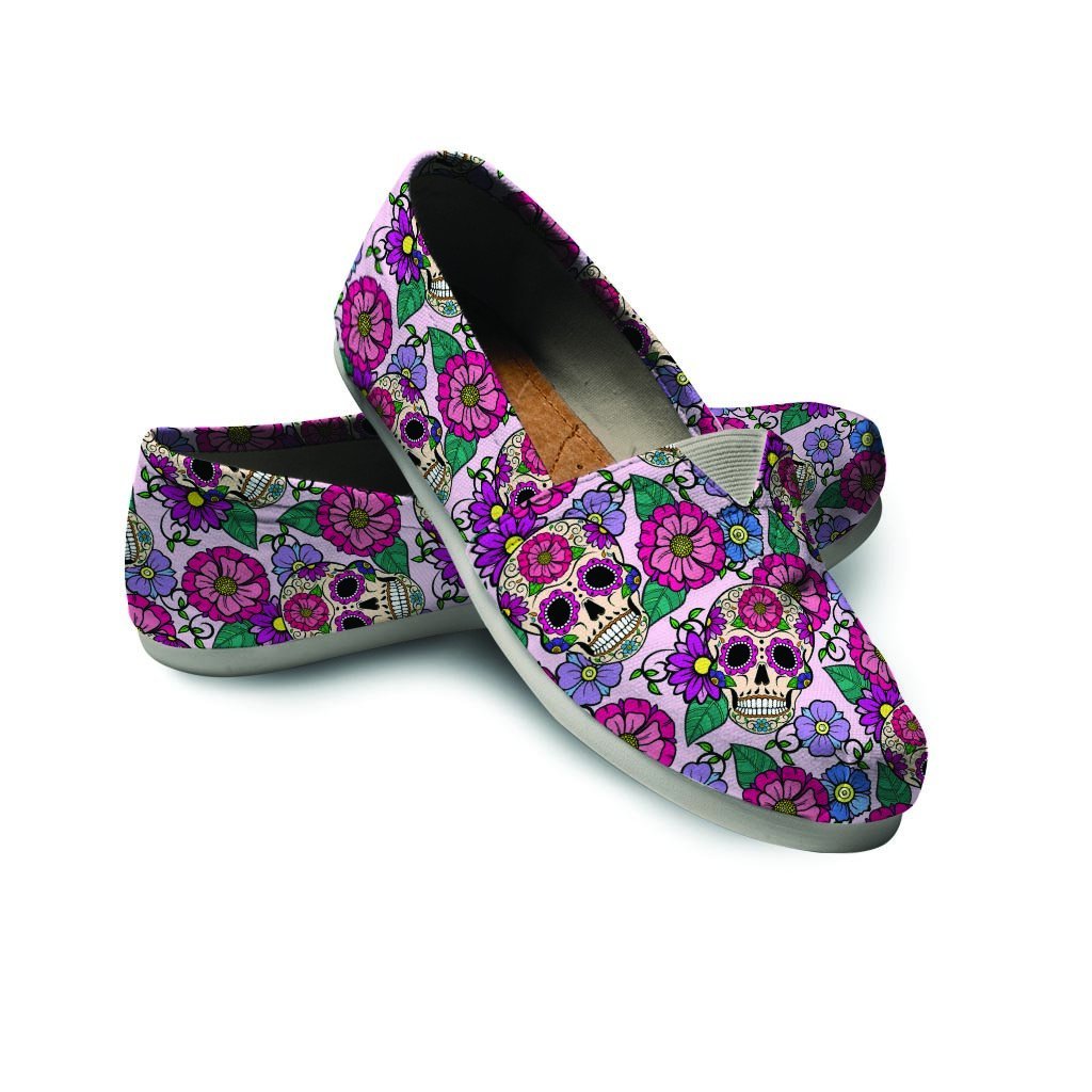 Pink Sugar Skull Floral Canvas Shoes-grizzshop