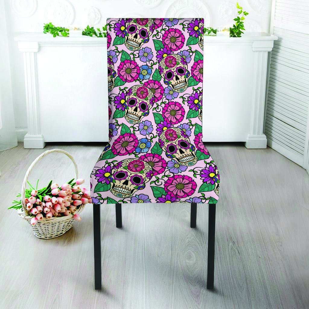 Pink Sugar Skull Floral Chair Cover-grizzshop
