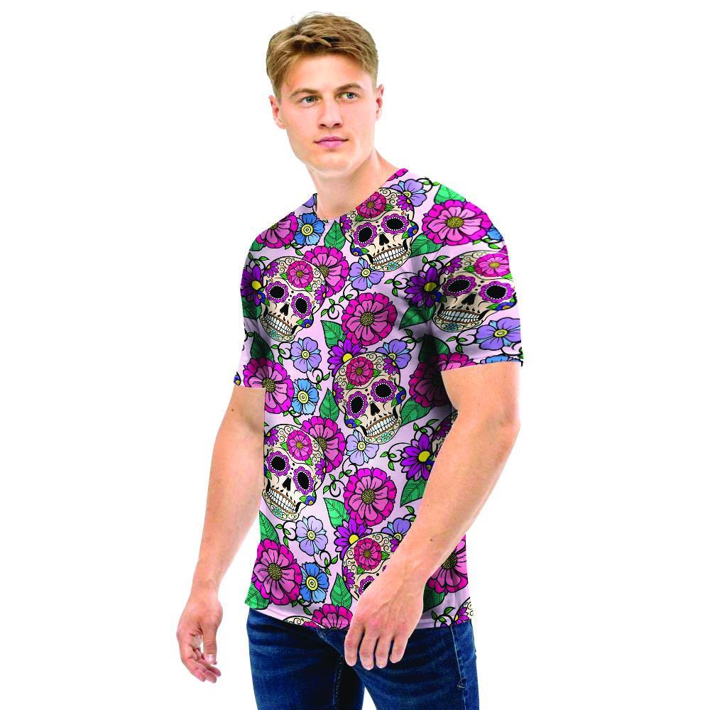 Pink Sugar Skull Floral Men T Shirt-grizzshop