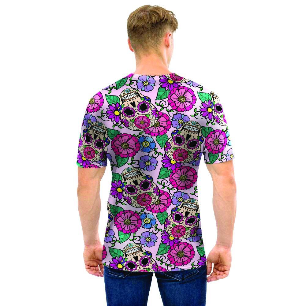 Pink Sugar Skull Floral Men T Shirt-grizzshop