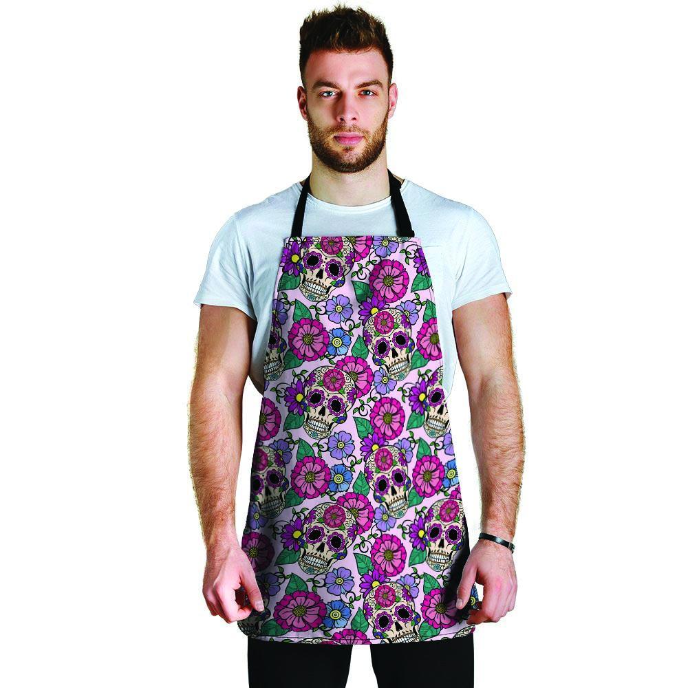 Pink Sugar Skull Floral Men's Apron-grizzshop