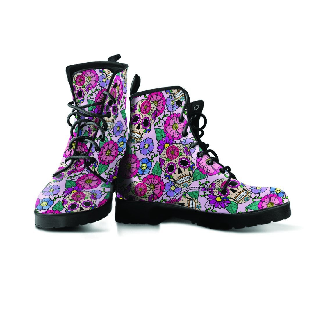 Pink Sugar Skull Floral Men's Boots-grizzshop