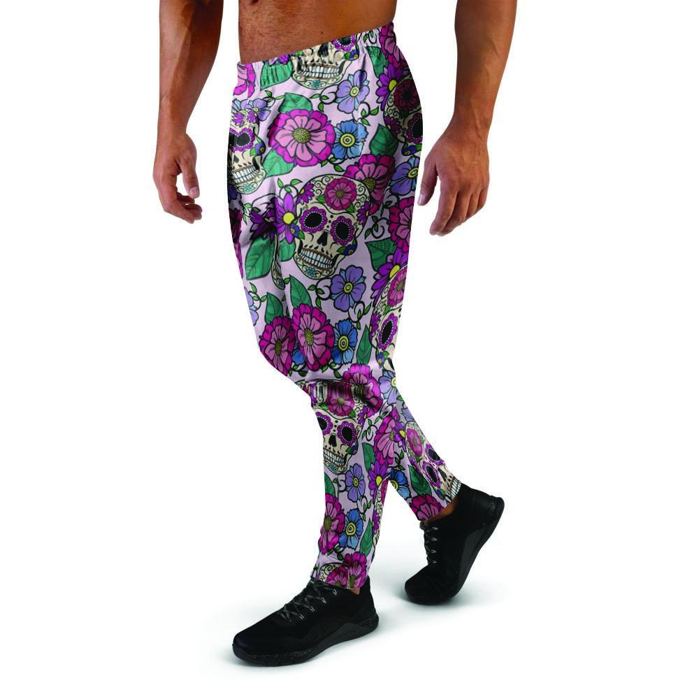 Pink Sugar Skull Floral Men's Joggers-grizzshop