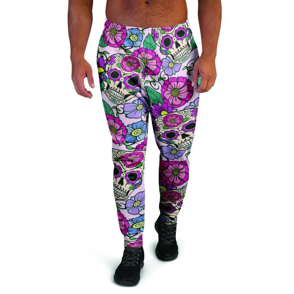 Pink Sugar Skull Floral Men's Joggers-grizzshop