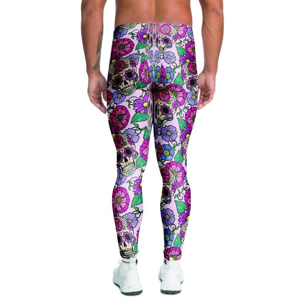 Pink Sugar Skull Floral Men's Leggings-grizzshop