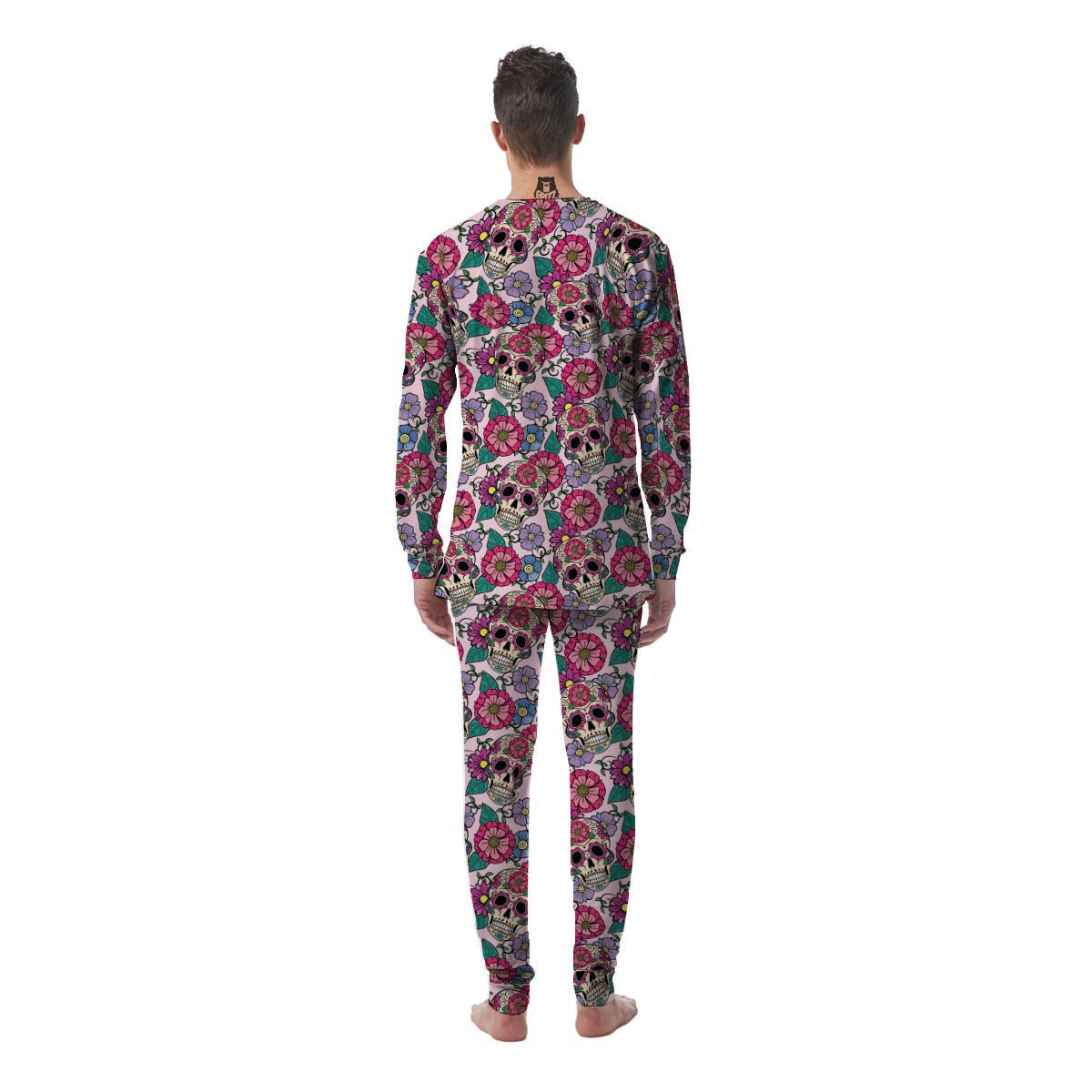 Pink Sugar Skull Floral Men's Pajamas-grizzshop