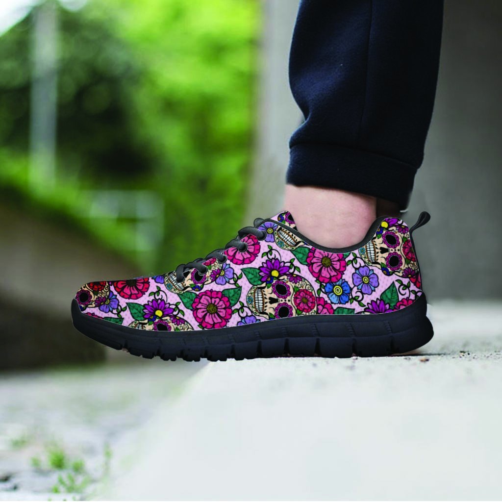 Pink Sugar Skull Floral Men's Sneakers-grizzshop