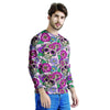 Pink Sugar Skull Floral Men's Sweatshirt-grizzshop