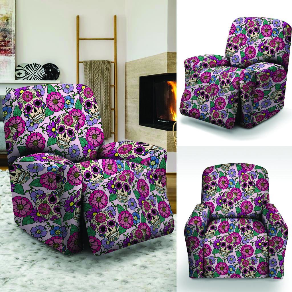 Pink Sugar Skull Floral Recliner Cover-grizzshop