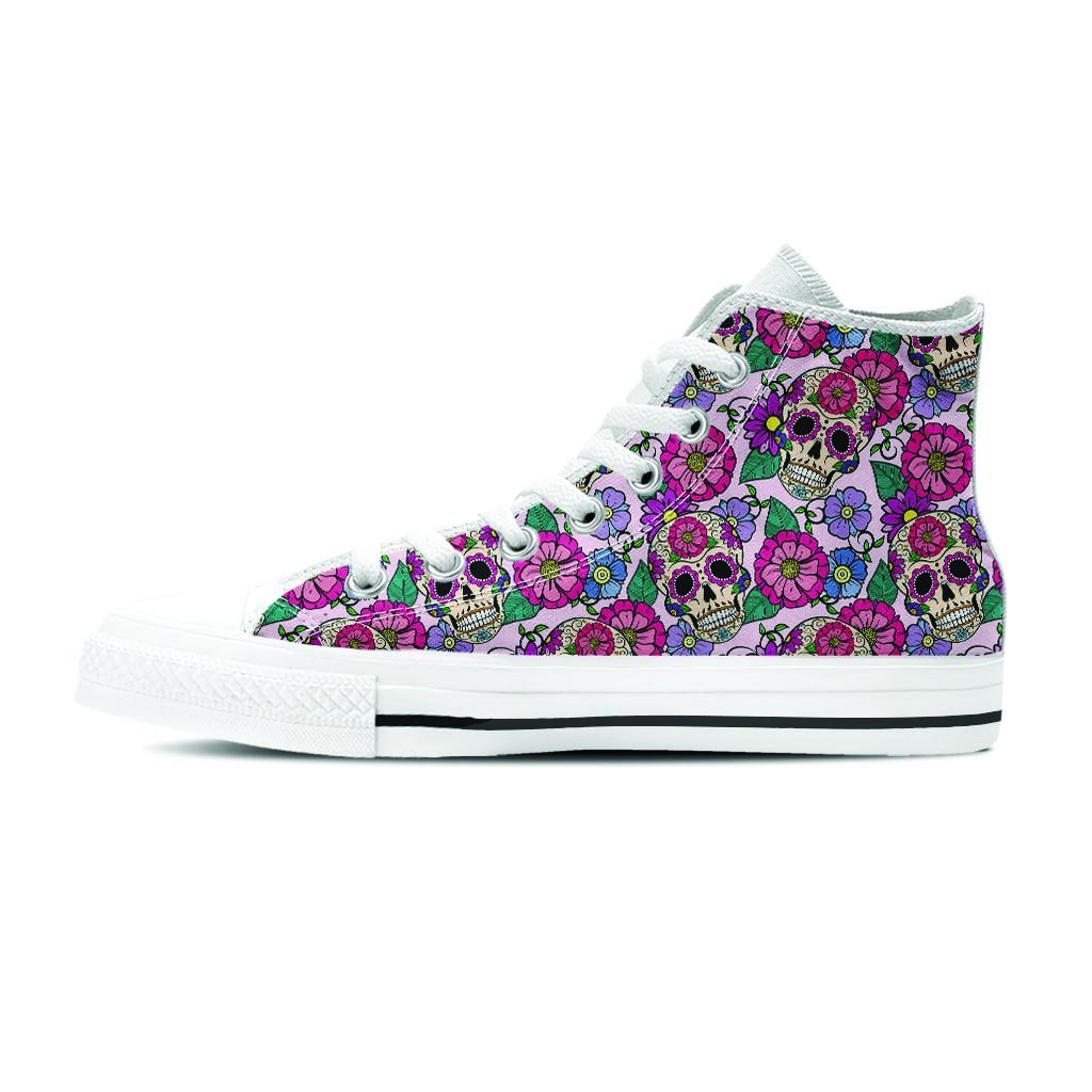 Pink Sugar Skull Floral Women's High Top Shoes-grizzshop