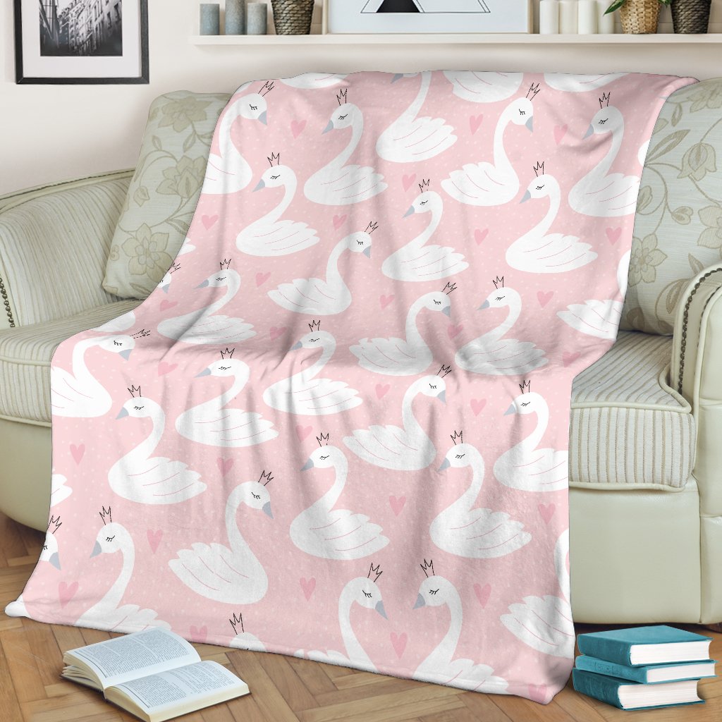 Pink Swan Pattern Print Blanket-grizzshop