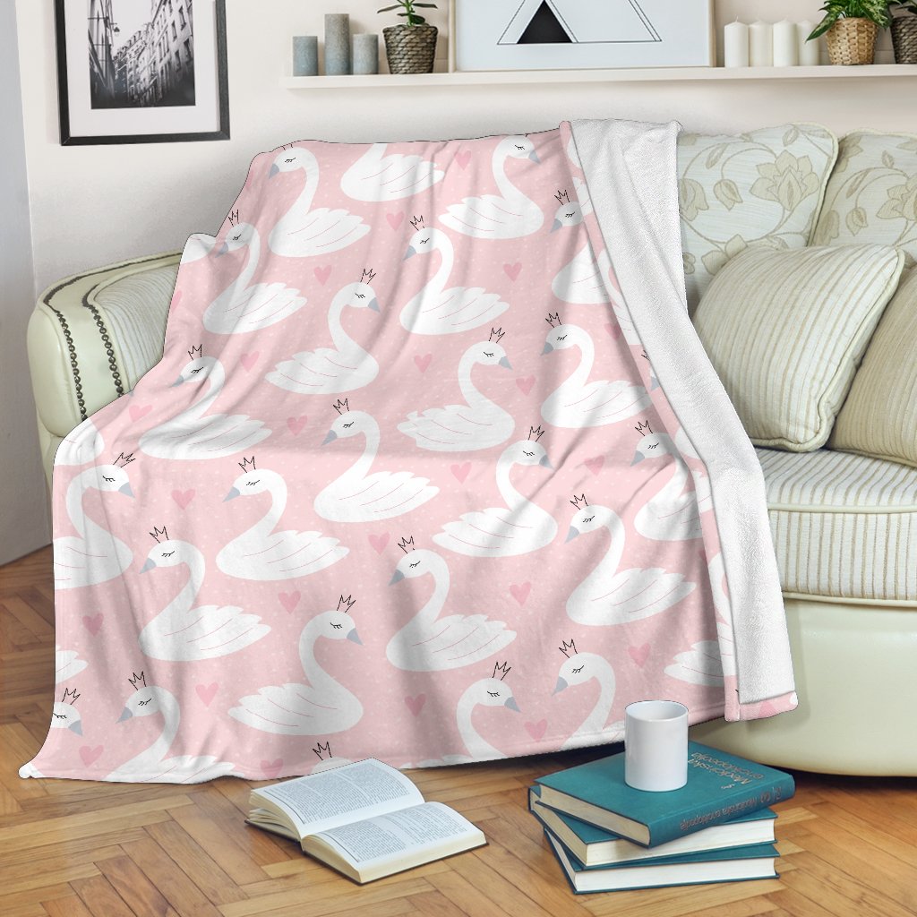 Pink Swan Pattern Print Blanket-grizzshop