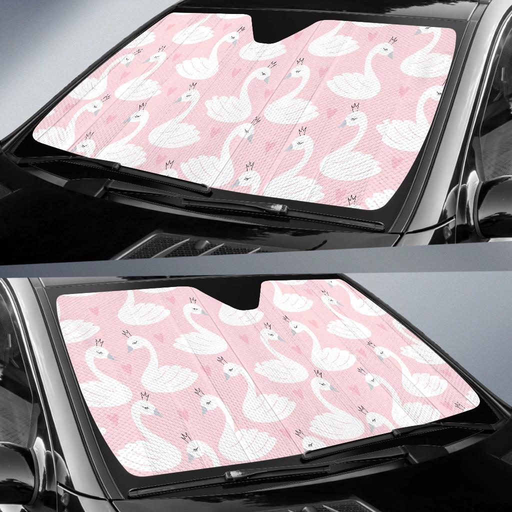 Pink Swan Pattern Print Car Sun Shade-grizzshop