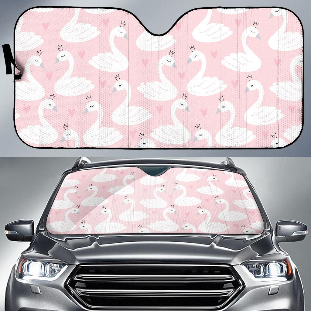 Pink Swan Pattern Print Car Sun Shade-grizzshop