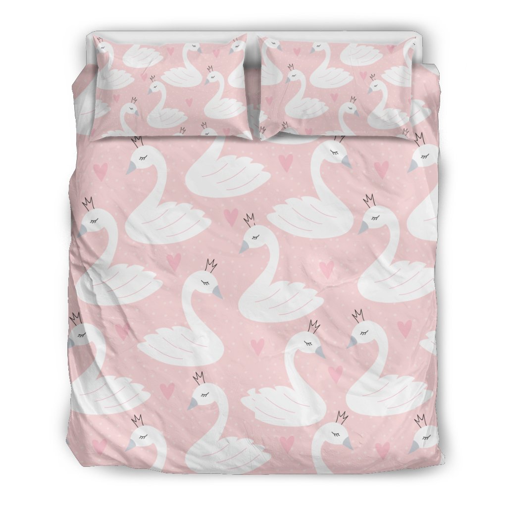 Pink Swan Pattern Print Duvet Cover Bedding Set-grizzshop