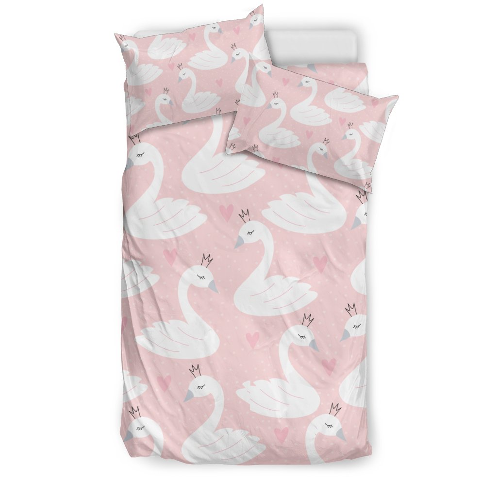 Pink Swan Pattern Print Duvet Cover Bedding Set-grizzshop