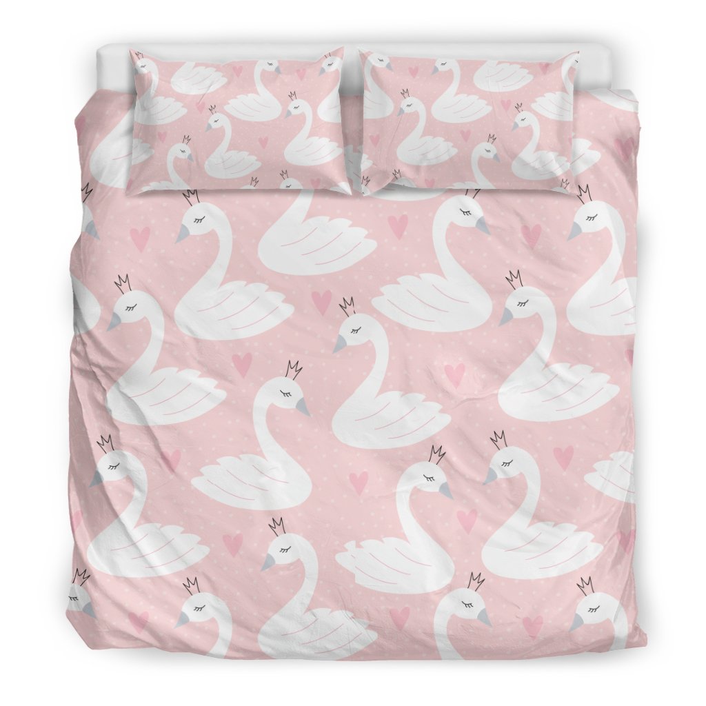 Pink Swan Pattern Print Duvet Cover Bedding Set-grizzshop