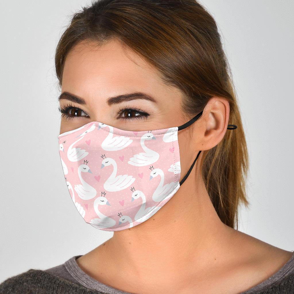 Pink Swan Pattern Print Face Mask-grizzshop