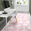 Pink Swan Pattern Print Floor Mat-grizzshop