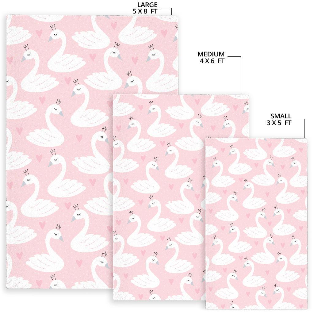 Pink Swan Pattern Print Floor Mat-grizzshop