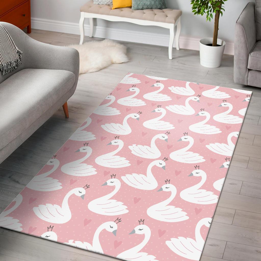 Pink Swan Pattern Print Floor Mat-grizzshop